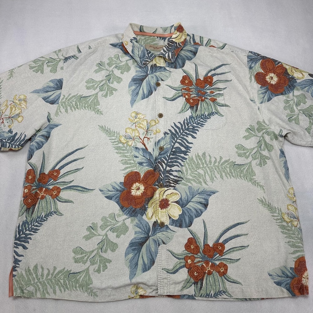 Tommy Bahama Shirt Mens 2XL Multicolor Silk Hawaiian Short Sleeve 134-T35282